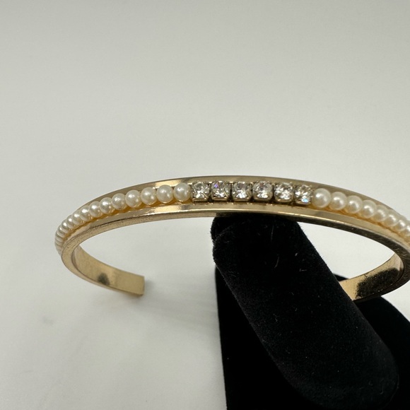 FAUX PEARL CRYSTAL BANGLE CUFF BRACELET GLAM - Picture 16 of 16